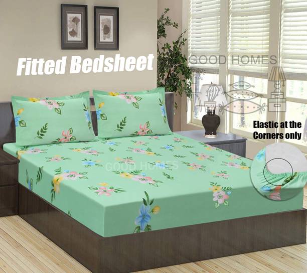 Good Homes 144 TC Microfiber Double Floral Fitted (Elastic) Bedsheet