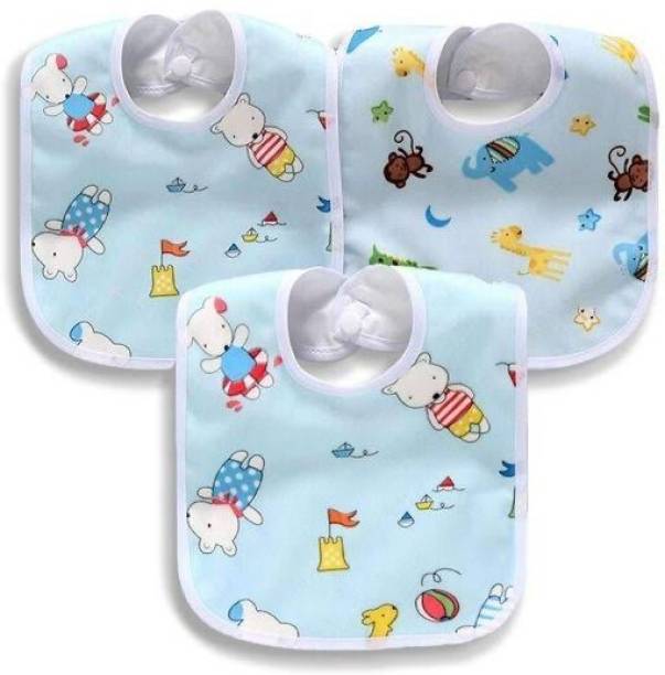 Kidsify Fast Dry-Waterproof, Ultra Soft Cotton, Stylish Velcro bibs for baby (Pack of 3)