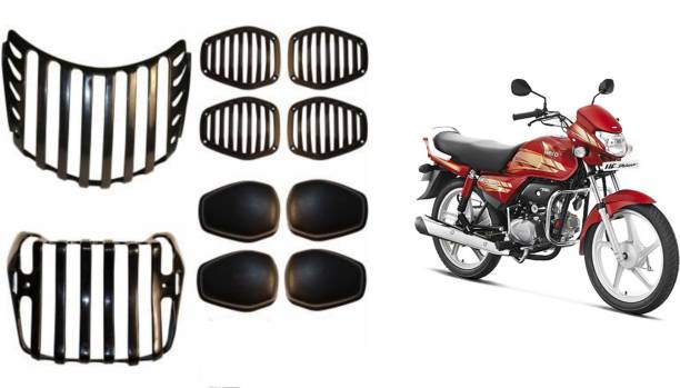 SHOWRIDE Head Light, Tail Light & Indicator Grill Cover Set Compatible HF-Deluxe (Black) Bike Headlight Grill