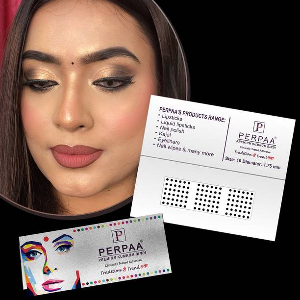 Perpaa Premium Velvet Sticker Kumkum Bindi Box of 15 Flaps for Women,Ladies, Girls (Size 10 Diameter 1.75mm) Black Bindis