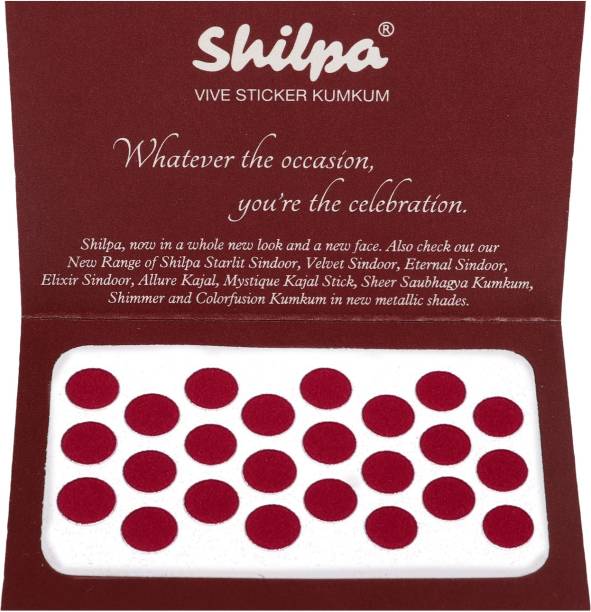 Shilpa Vive Sticker Kumkum (Box Contains 15 Packs) (4, Deep Red) Forehead Maroon Bindis