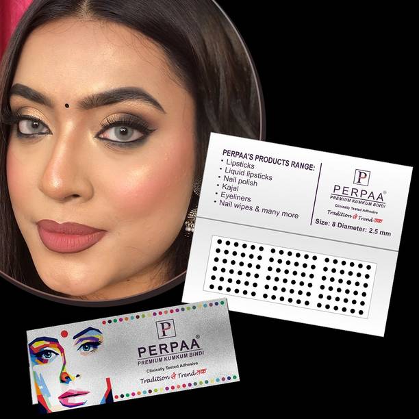 Perpaa Premium Velvet Sticker Kumkum Bindi Box of 15 Flaps for Women,Ladies, Girls (Size 8 Diameter 2.5mm) Black Bindis