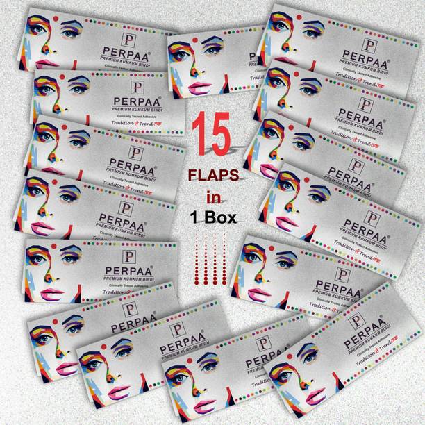 Perpaa Black Round Bindi for Women Wholesale Pack of 6 Box 15 Flaps Each - for Women ,Ladies, Girls (Different Size) Forhead bindi Black Bindis