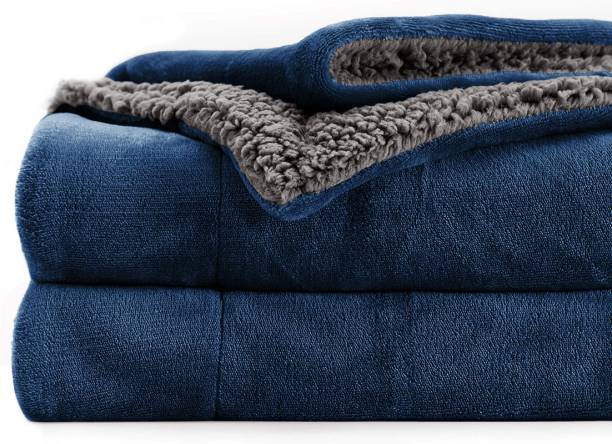 VAS COLLECTIONS Solid Double Sherpa Blanket for  Mild Winter