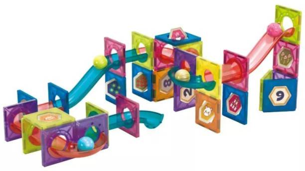 BHAGIRATHI MALL Magnetic Marble Run Blocks 77 PcsMagnetic Tile Toys | 3D Educational STEM Puzzle