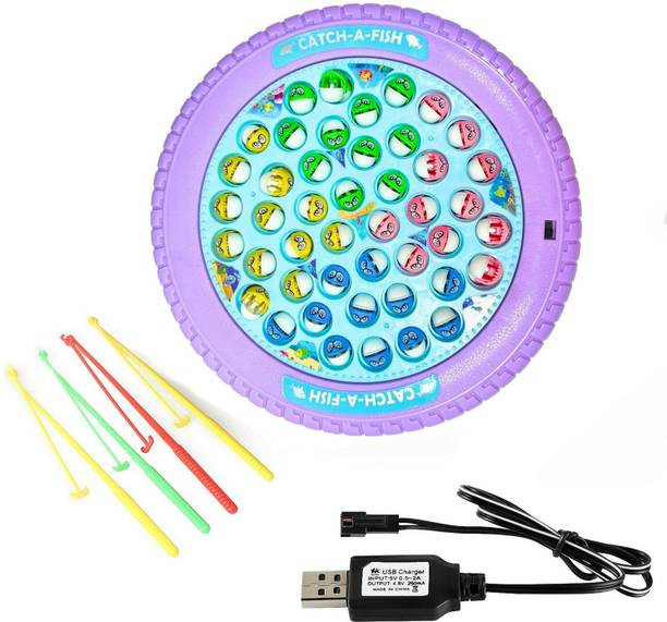 Braintastic Rechargeable Fishing Game with 45 Fishes A Fish Pond & 4 Sticks Purple for Kids Party & Fun Games Board Game