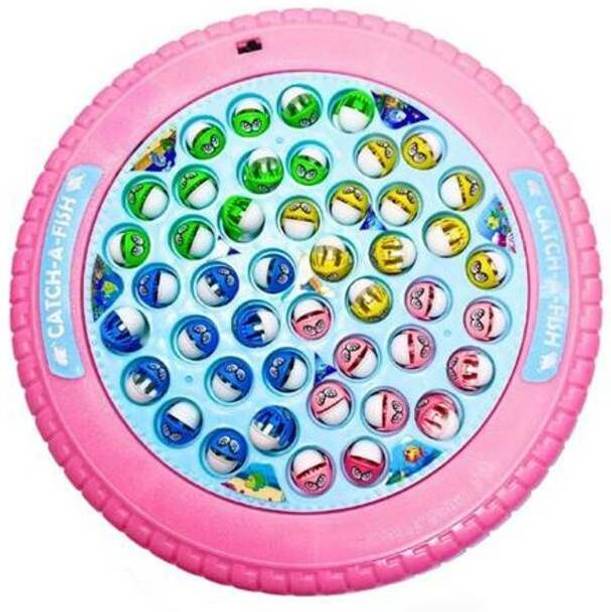 Braintastic Rechargeable Fishing Game with 45 Fishes Catch Fish Pond & 4 Stick Pink for Kid Party & Fun Games Board Game