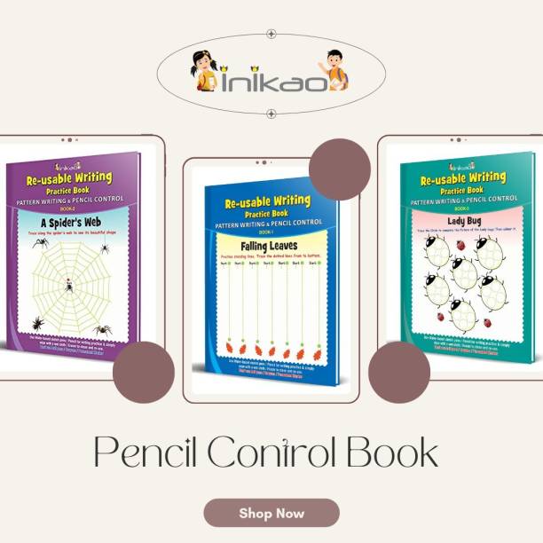 Pencil Control Book Pack of 3 for Kindergarten kids : Set of 3 Pattern Writing Nursery Books set from InIkao  - Re usable writing Practice Book