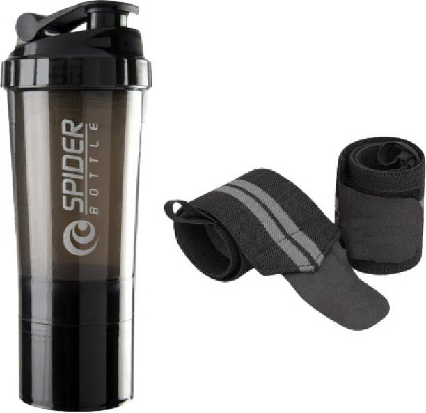 TRUE INDIAN Combo Of Protein Shaker Bottle With Wrist Support Band Gym & Fitness Kit. 500 ml Shaker
