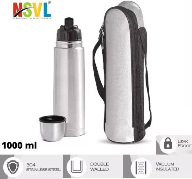NSVL High Quality Thermosteel water bottle lid ,Hot&Cold (Pack of 1, Silver, Steel) 1000 ml Flask