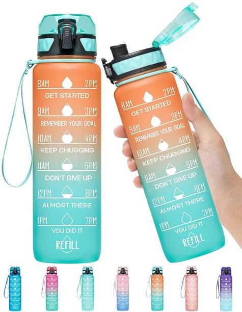 DNkitch GYM Water Bottle Motivational Bottle with Time Marker BPA Free Fitness Sports 1000 ml Bottle