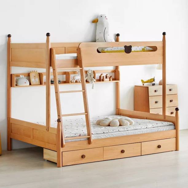 black pearl Furniture Sheesham Wooden Bunk Size Bed For Kids | Solid Wood Bunk Bed
