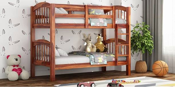 FURINNO Sheesham Wood Bunk Bed with Trundle Twin Over Full Bed Solid Wood Bunk Bed