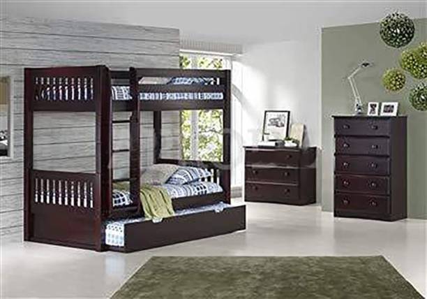 FURINNO Sheesham Wood Standard Bunk Bed with Storage for Home Living Room Solid Wood Bunk Bed