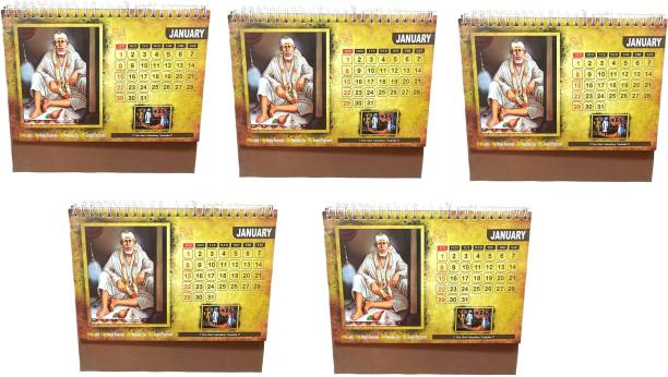 S A Gifts Sai Baba Calendar for Desk,Office,Home Table (Pack 5) 2023 Standing Flip Monthly Table Calendar