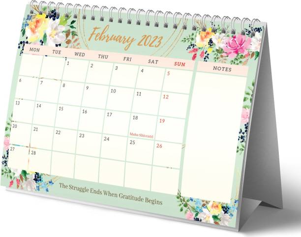 Lauret Blanc A5 Floral Desk Calendar 2023- Home and Office, Monthly Grid View 2023 Table Calendar