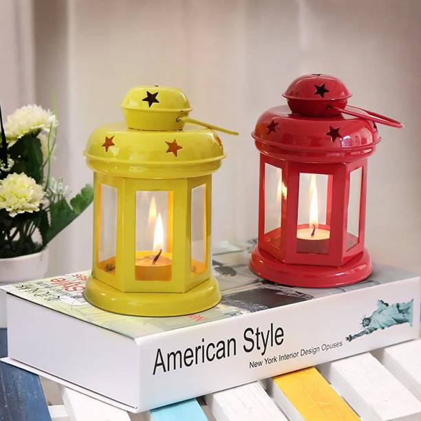 TIED RIBBONS Tea Light Candle Holder Lantern for Diwali, Christmas, Home Decoration Iron 2 - Cup Tealight Holder Set
