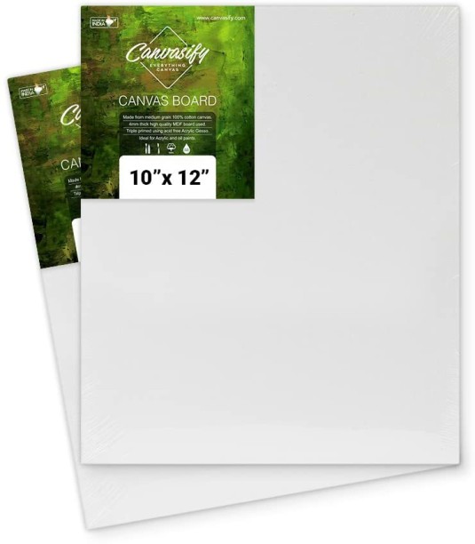 10 Er Pack Cardboard 20 x 20 cm Canvas Board Pre-primed Cotton White 