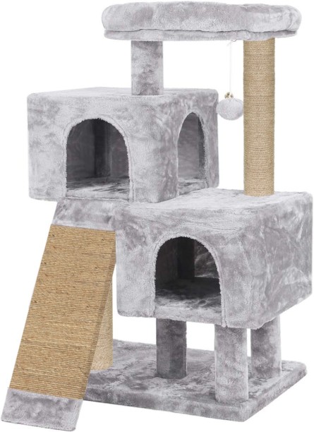 SUPERJARE Cat Tree with Extra Scratching Board & Posts Pet Play Condo Furniture Kitten Tower Center with Plush Perch and Dangling Ball 