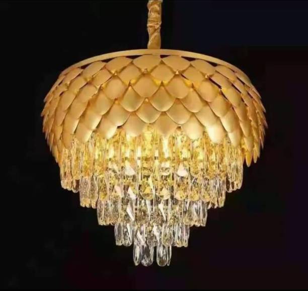 Kiyaan Golden Color Crystal Jhumar Hanging Light Flush Mount Ceiling Lamp Chandelier Ceiling Lamp