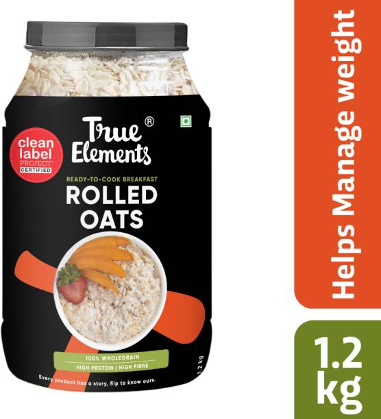 True Elements Rolled Oats, Wholegrain Breakfast, High Protein and Fibre for Weight Loss Plastic Bottle