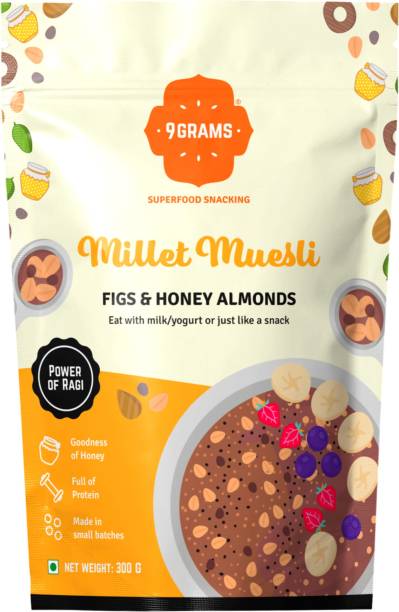 9grams Wholegrain & Millet Muesli | Figs & Honey Almonds | No Added Sugar | Resealable Pouch