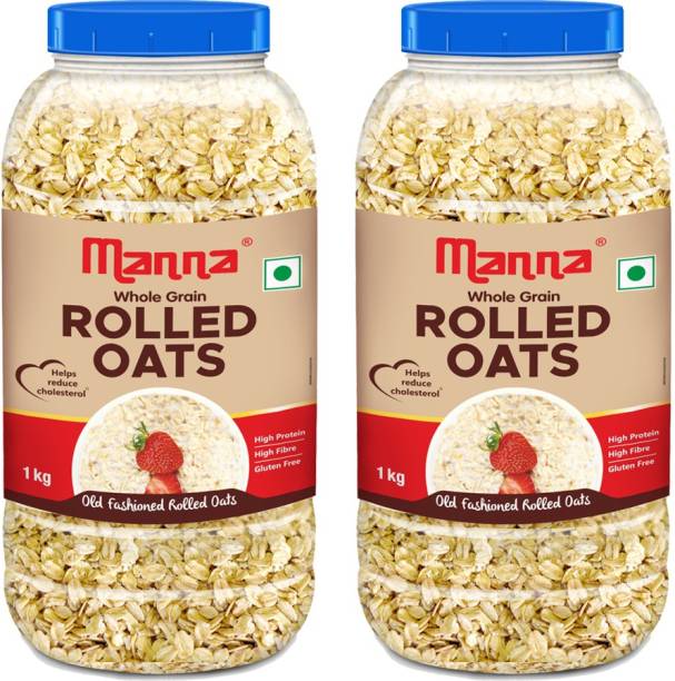 Manna Rolled Oats - 2kg| Gluten Free | High Protein & Fibre | 100% Whole Grain Plastic Bottle