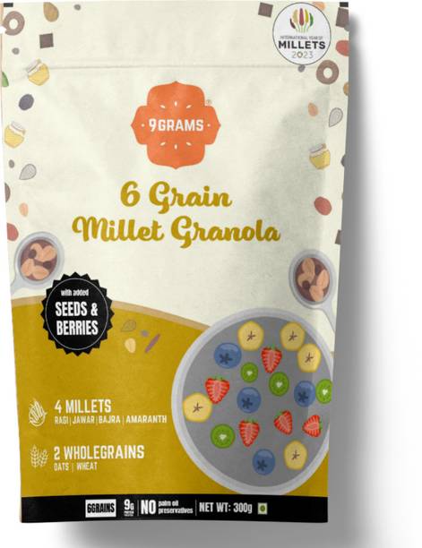 9grams 6 Grain Millet Granola with 4 Millets and 2 Wholegrains, Seeds and Berries, Pouch