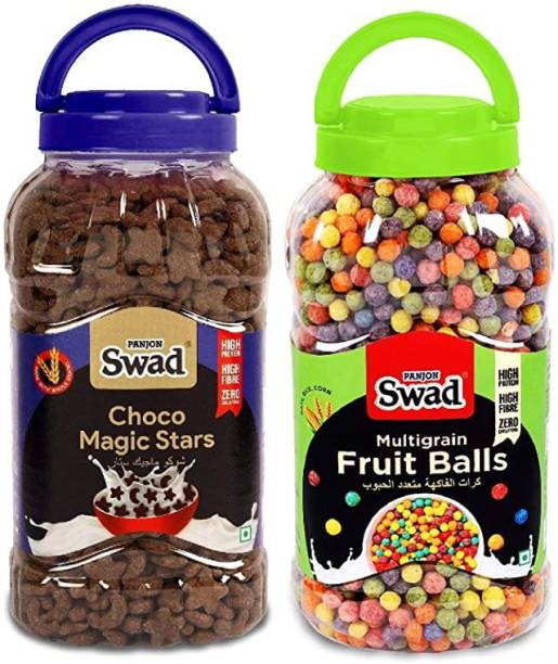 SWAD Choco Magic Stars & Fruit Balls (High Fibre Moon Breakfast Cereal) 2 Jars Plastic Bottle