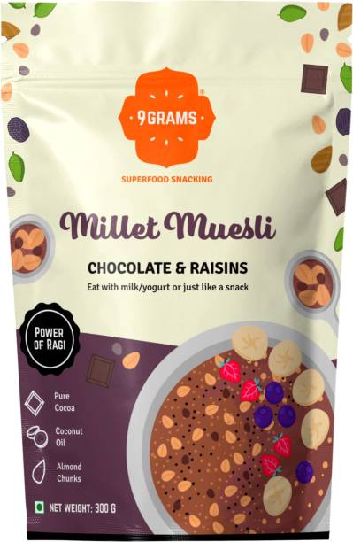 9grams Wholegrain & Millet Muesli | Chocolate & Raisins | No Refined Sugar | Resealable Pouch