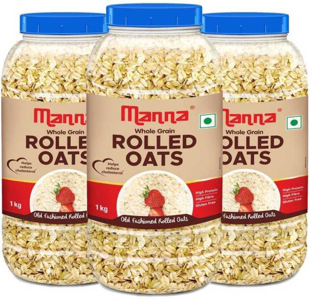 Manna Rolled Oats - 3kg| Gluten Free | High Protein & Fibre | 100% Whole Grain Plastic Bottle