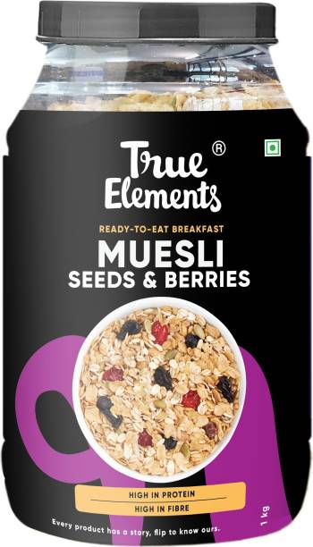 True Elements Seeds & Berries Muesli, High Fibre & Protein, Ready to Eat healthy breakfast Plastic Bottle