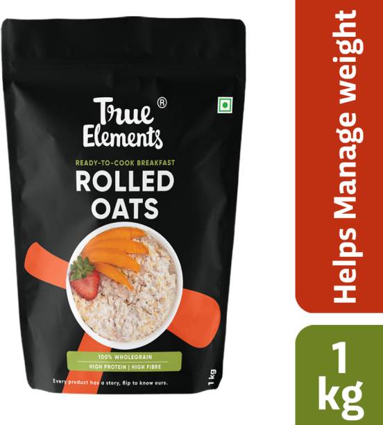 True Elements Rolled Oats, High Protein & Fibre, 100% Wholegrain, Oats for weight loss Pouch