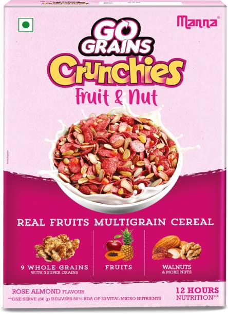 Manna Go Grains Crunchies-Rose Almond Multigrain Kids Breakfast Cereal-12Hrs Nutrition Refill