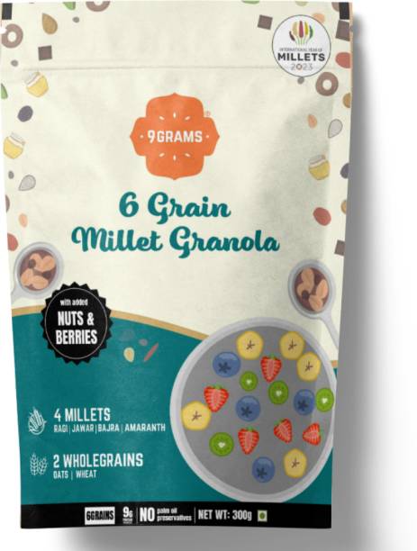 9grams 6 Grain Millet Granola with 4 Millets and 2 Wholegrains, Nuts and Berries, Pouch