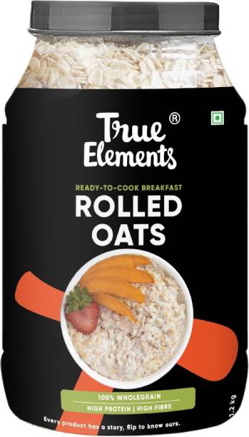 True Elements Rolled Oats, Wholegrain Breakfast, High Protein and Fibre for Weight Loss Plastic Bottle