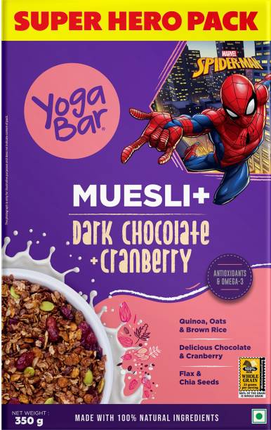 Yogabar Dark Chocolate & Cranberry Muesli, Marvel Edition, High Protein Breakfast Box