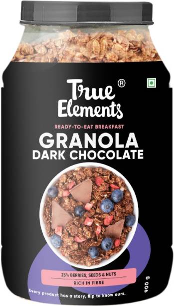 True Elements Baked Granola Almonds & Dark Chocolate, Ready to Eat Breakfast, Rich in Protein Plastic Bottle