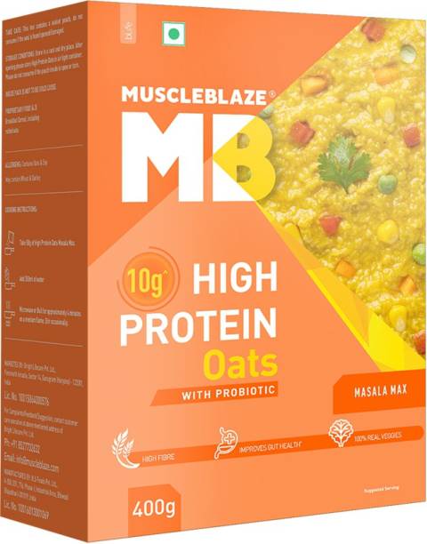 MUSCLEBLAZE High Protein Oats, 10 g Protein, Added Probiotics, Breakfast Cereals, Masala Max Box
