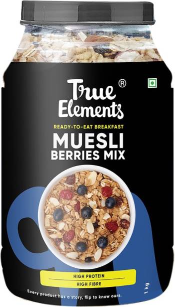 True Elements Cranberry & Blueberry Muesli, Wholegrain Breakfast Cereal , Protein rich snacks Plastic Bottle