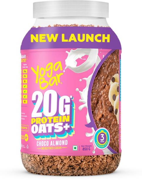 Yogabar High Protein Oats 850g | 20g Protein | Choco Almond Oatmeal |Breakfast cereal | Plastic Bottle