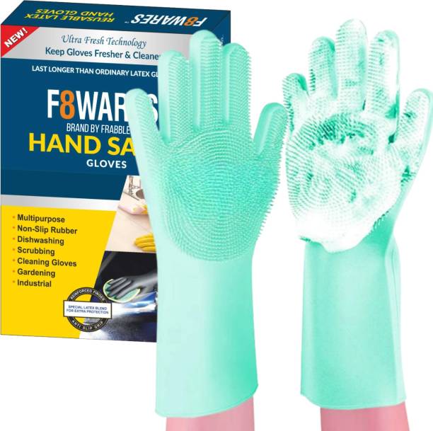 F8WARES Reusable Magic Silicone Hand Gloves for Dishwashing Gloves / Cleaning Gloves with Scrubber Hand Gloves for Cleaning Purpose , Kitchen Gloves for washing utensils (pack of 1) Wet and Dry Glove