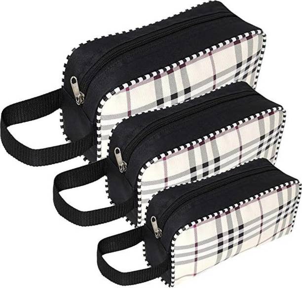 AARON INC 3 Pieces different Size Shaving Cosmetic Pouch Bag Ivory Cosmetic Bag