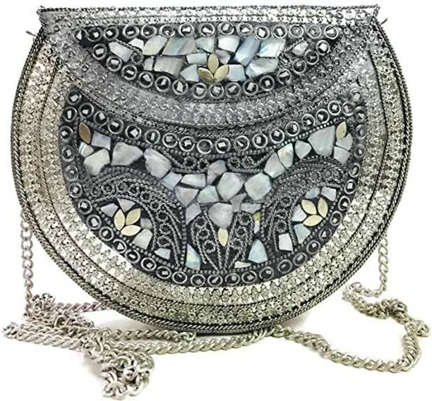 Party, Casual Silver  Clutch Price in India