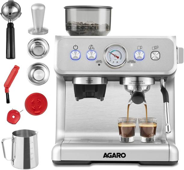 AGARO Supreme Espresso Coffee Maker With Grinder, 20 Bars Semi Automatic 2 Cups Coffee Maker