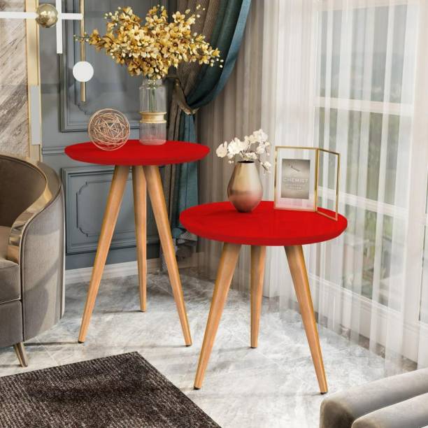 oxmic Side Table for Living Room, Balcony and for Tea and Coffee Serve 2 RED Engineered Wood Side Table