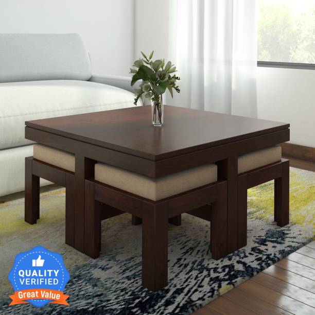 LOONART Solid Sheesham Wood Coffee Table With Stools For Living Room Solid Wood Coffee Table