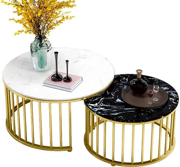 ANIKAA Freda Nesting Coffee Table with Real Marble Metal Nesting Table