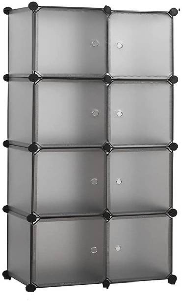 KriShyam ®8-Cubes Storage Organizer Shelves Closet with Doors for Bedroom High Density Block Board Collapsible Wardrobe