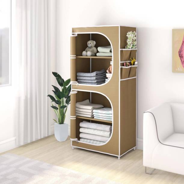CITRODA 2 Door 4 Shelf Multipurpose Wardrobe for Clothes Storage Organizer Shelf Cabinet PP Collapsible Wardrobe